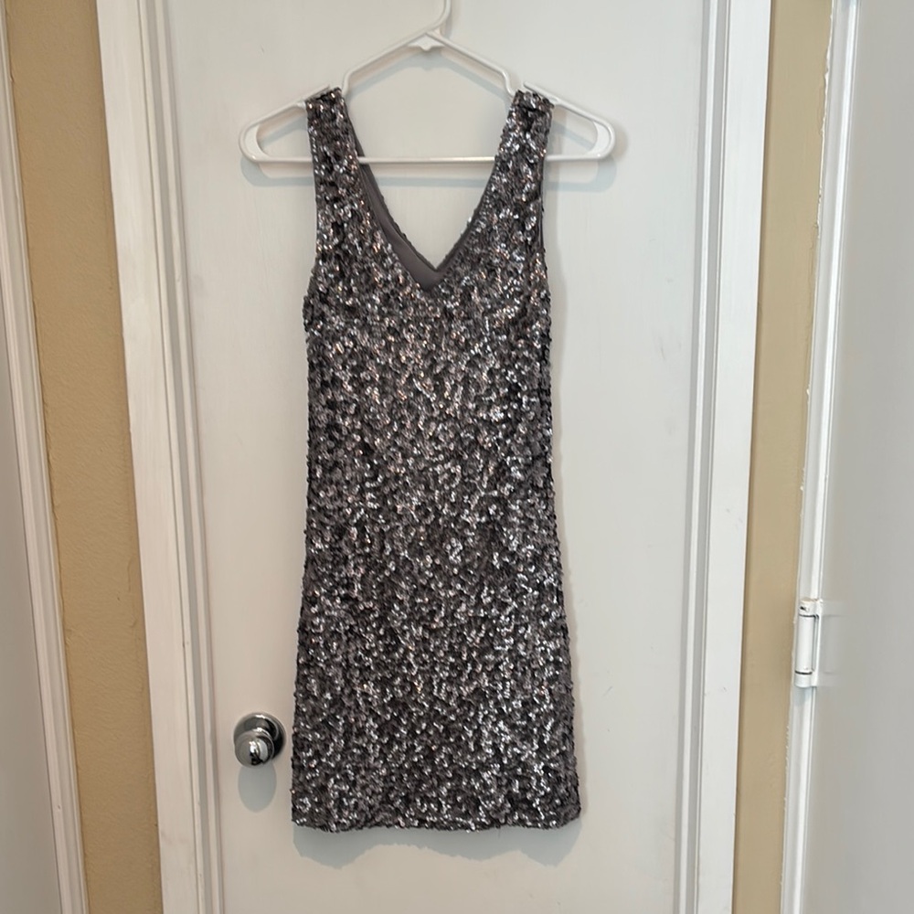Silver Sequin Sleeveless Mini Dress